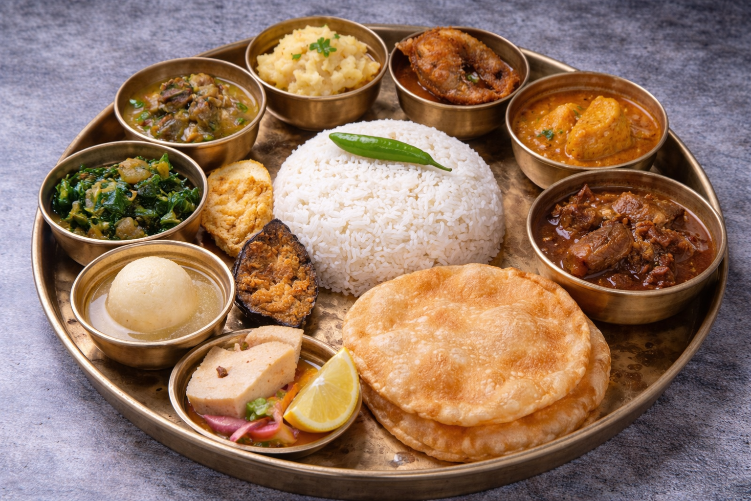 Bengali thali served on a platter